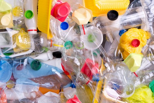 Commercial recycling containers and sorting area at a local depot